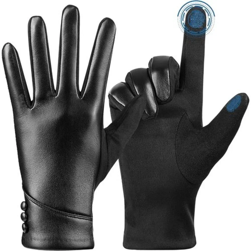 Womens Winter Leather Gloves Touch Screen Warm Wool Lined Windproof Suede